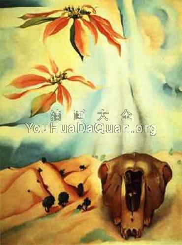 Mule's Skull with Pink Poinsettias - 乔治亚·奥基夫